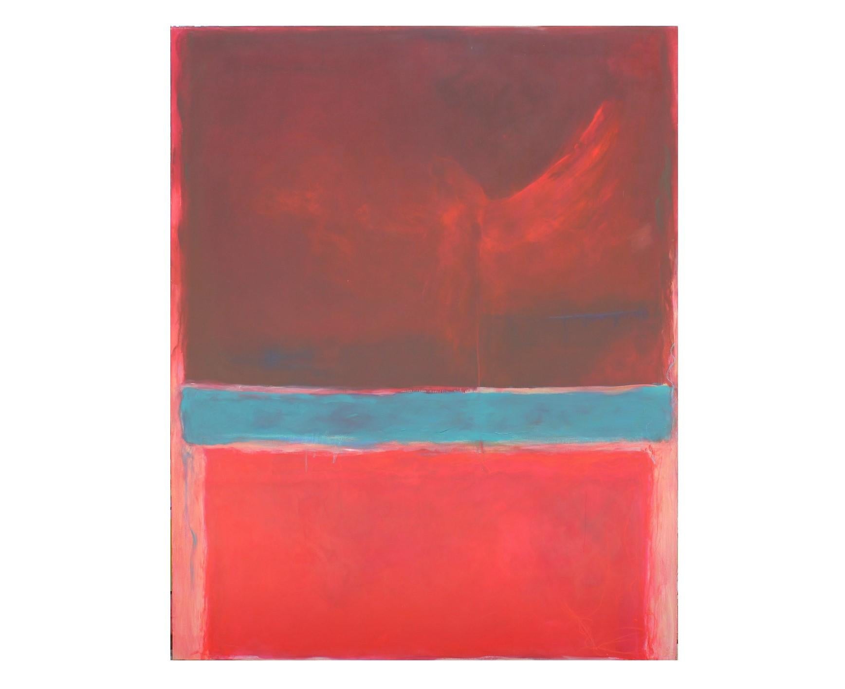 Karen Lastre  Abstract Painting - "Tango on Tuesday" Red and Blue Colorfield after Mark Rothko