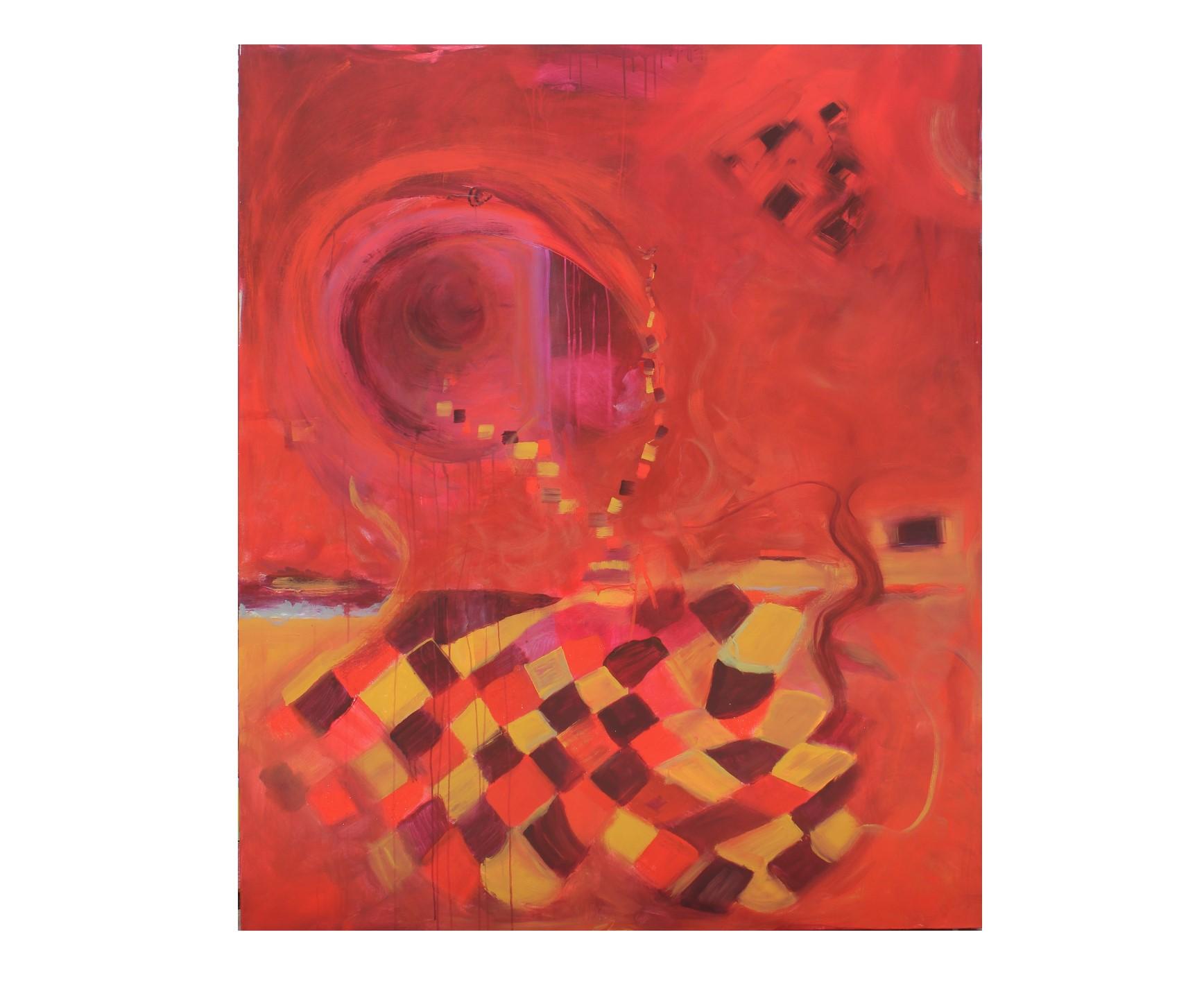 Karen Lastre  Abstract Painting - "In Search of Self" Red Expressionist Tonal Painting