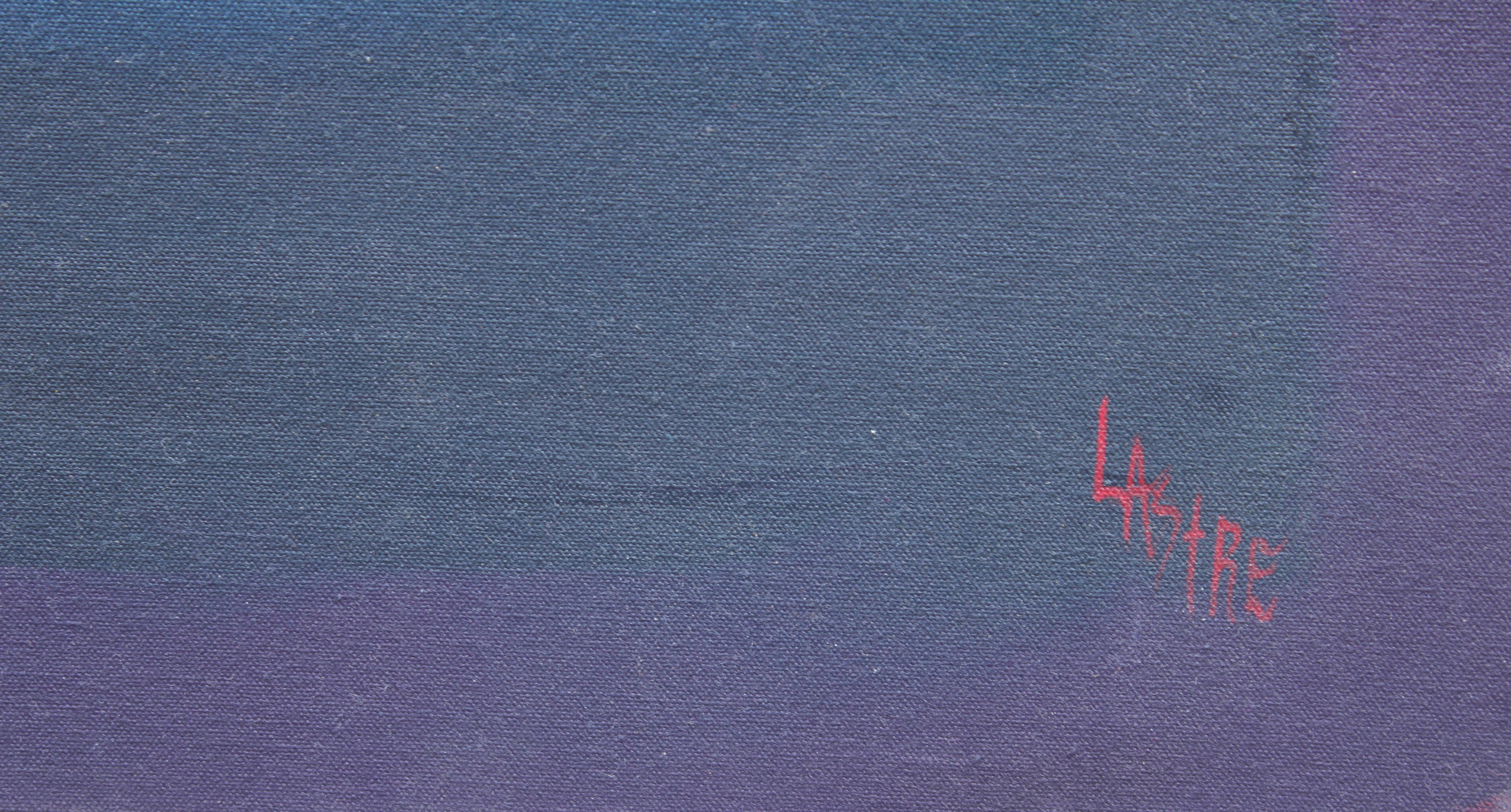 Red and deep blue tonal painting in the style of Mark Rothko. The painting has the words, 