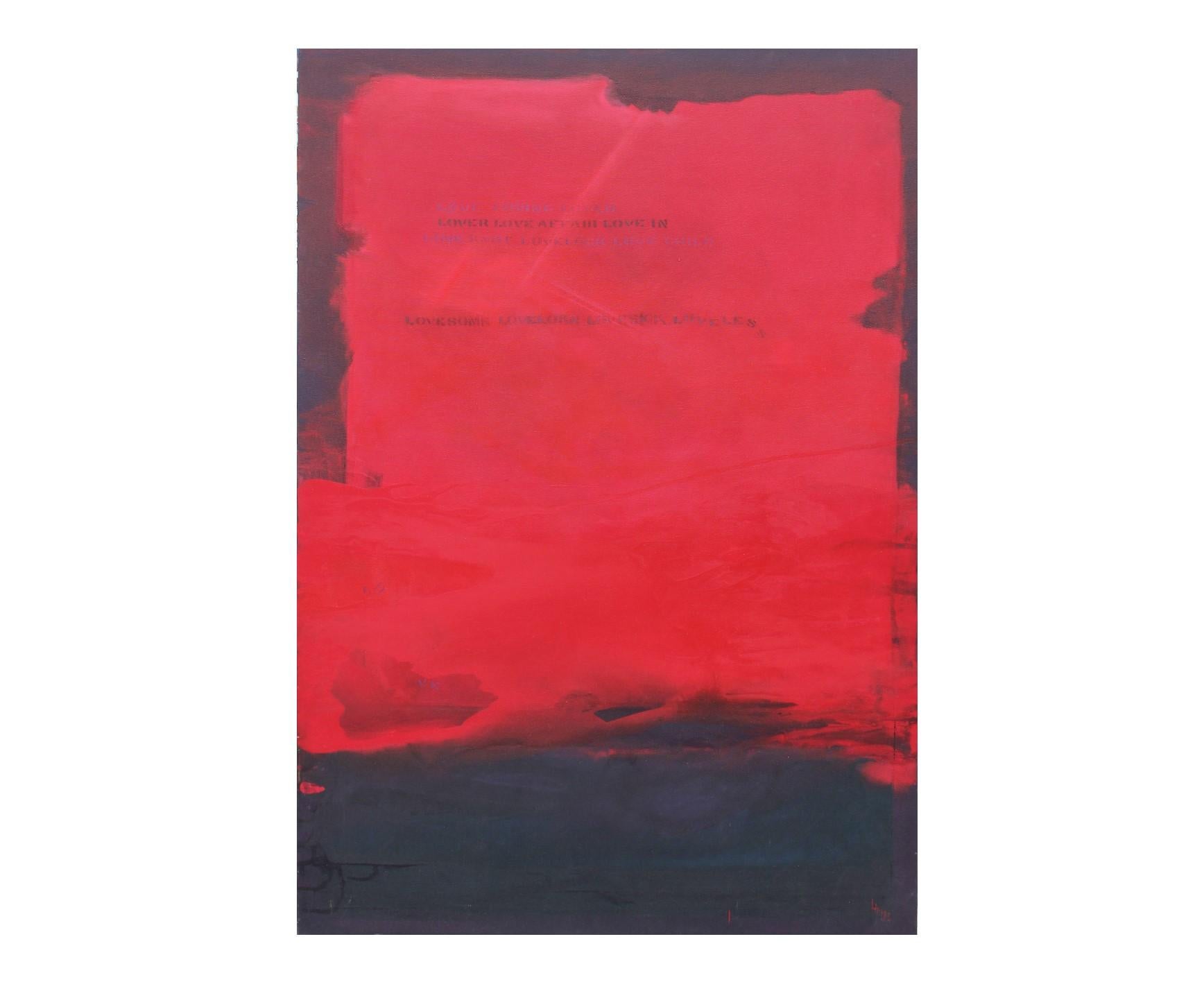 Karen Lastre  Abstract Painting - "Risk Management" Red and Deep Blue Tonal Painting in the Style of Mark Rothko