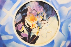 "Círculo, cielo y fuego" Pintura abstracta surrealista en acuarela