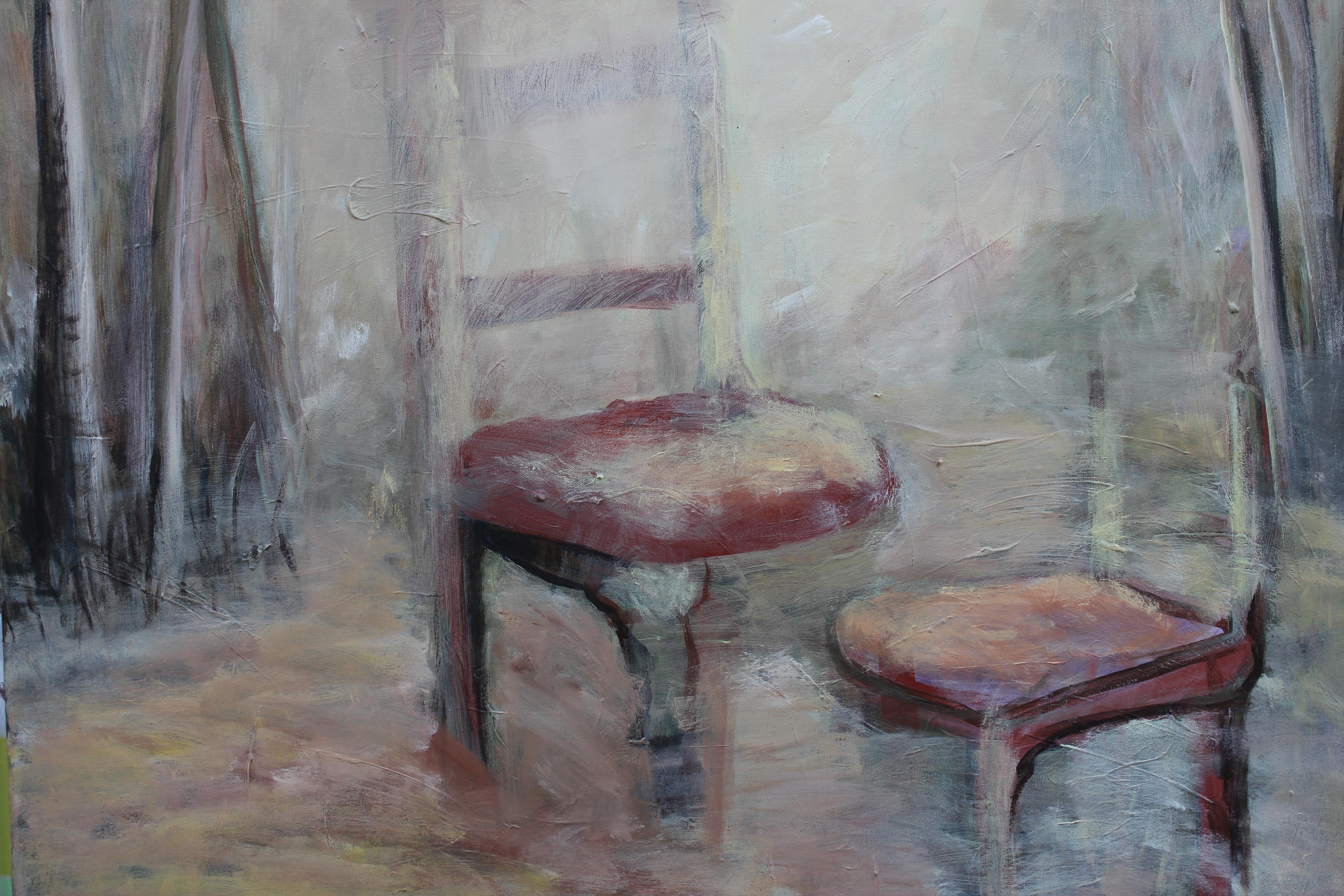 Abstract Chair Still Life in a Forest  - Painting by Lin Swanner