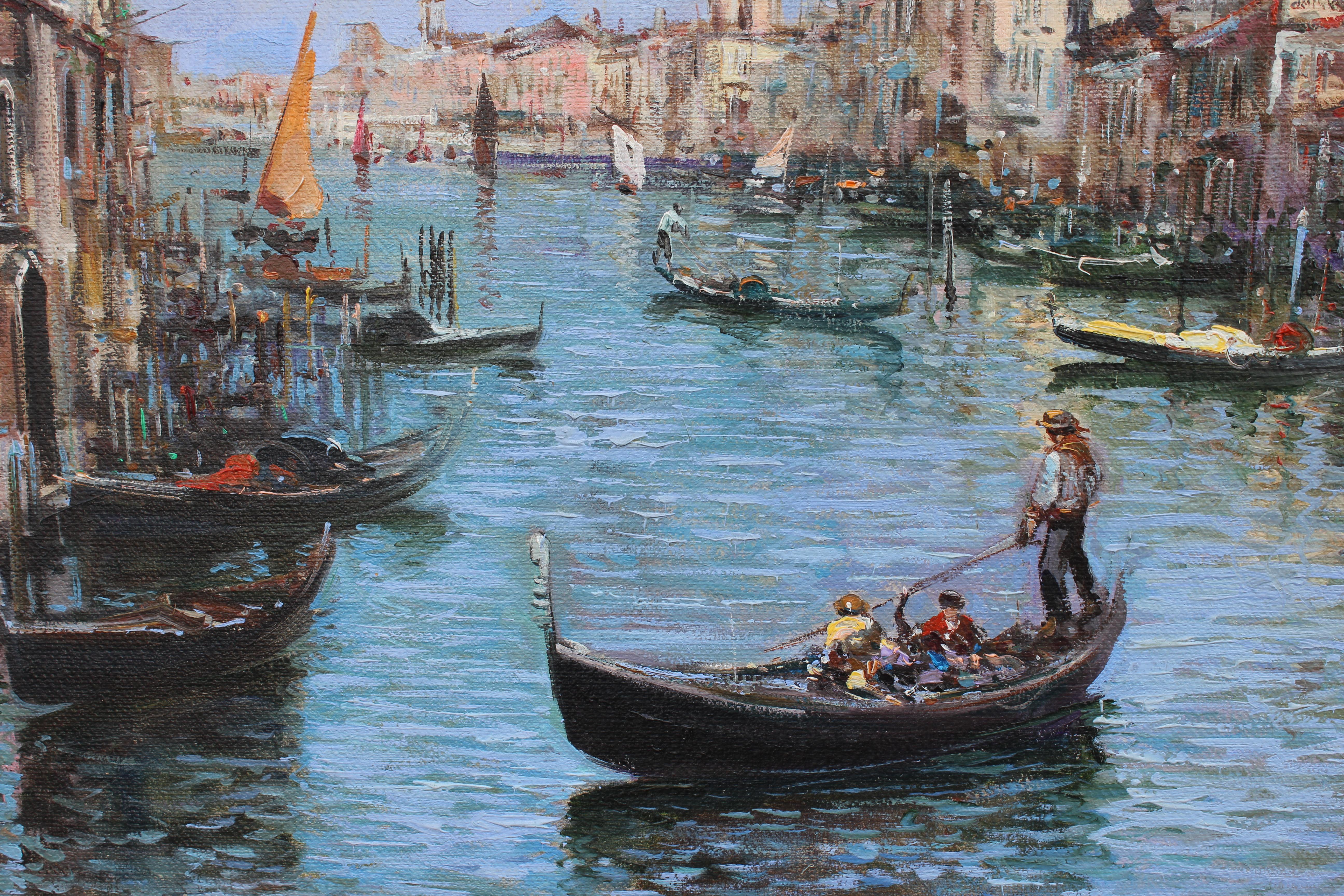 View of Venice Canal - Impressionist Painting by Ciro Canzanella