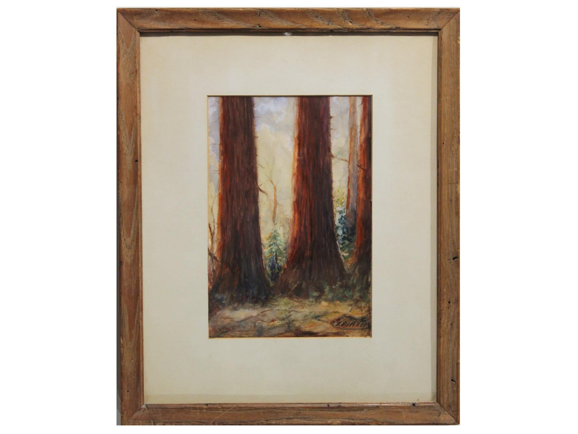 Early Watercolor Painting of Redwood Forest in California