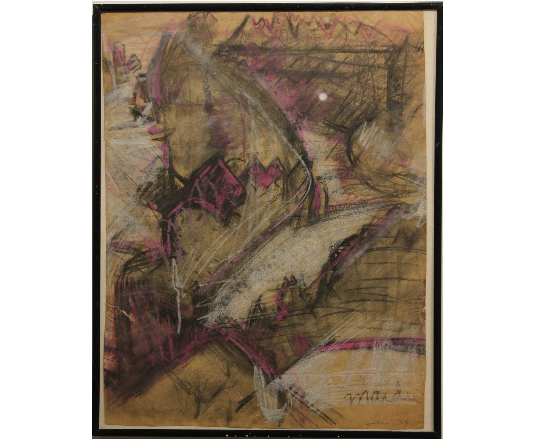"Maidu" Purple and Grey Abstract Drawing - Art by Da. Walker