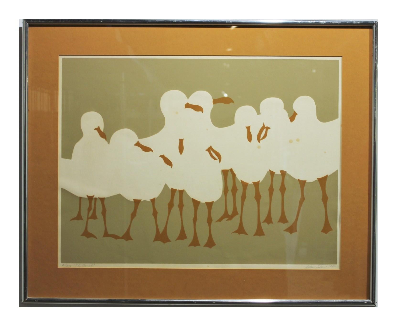 Arlene Solomon  Animal Print - "The Council" Minimalist Lithograph of Seagulls Edition 31 of 375