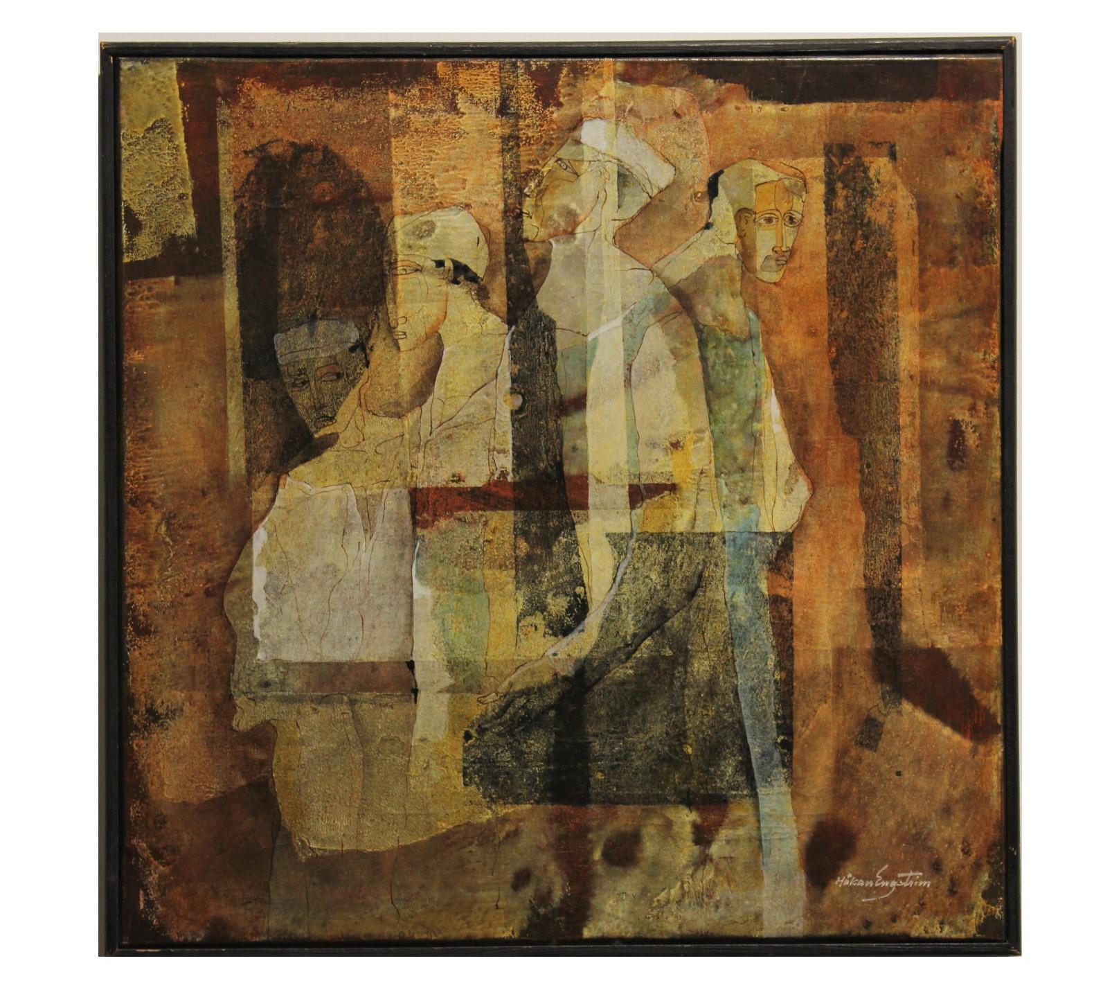 Håkan Engström Abstract Painting - Cubist Abstract Figurative painting with Four Men