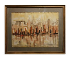 Vintage "Cityscape" in Warm Tones with a Reflecting Pool