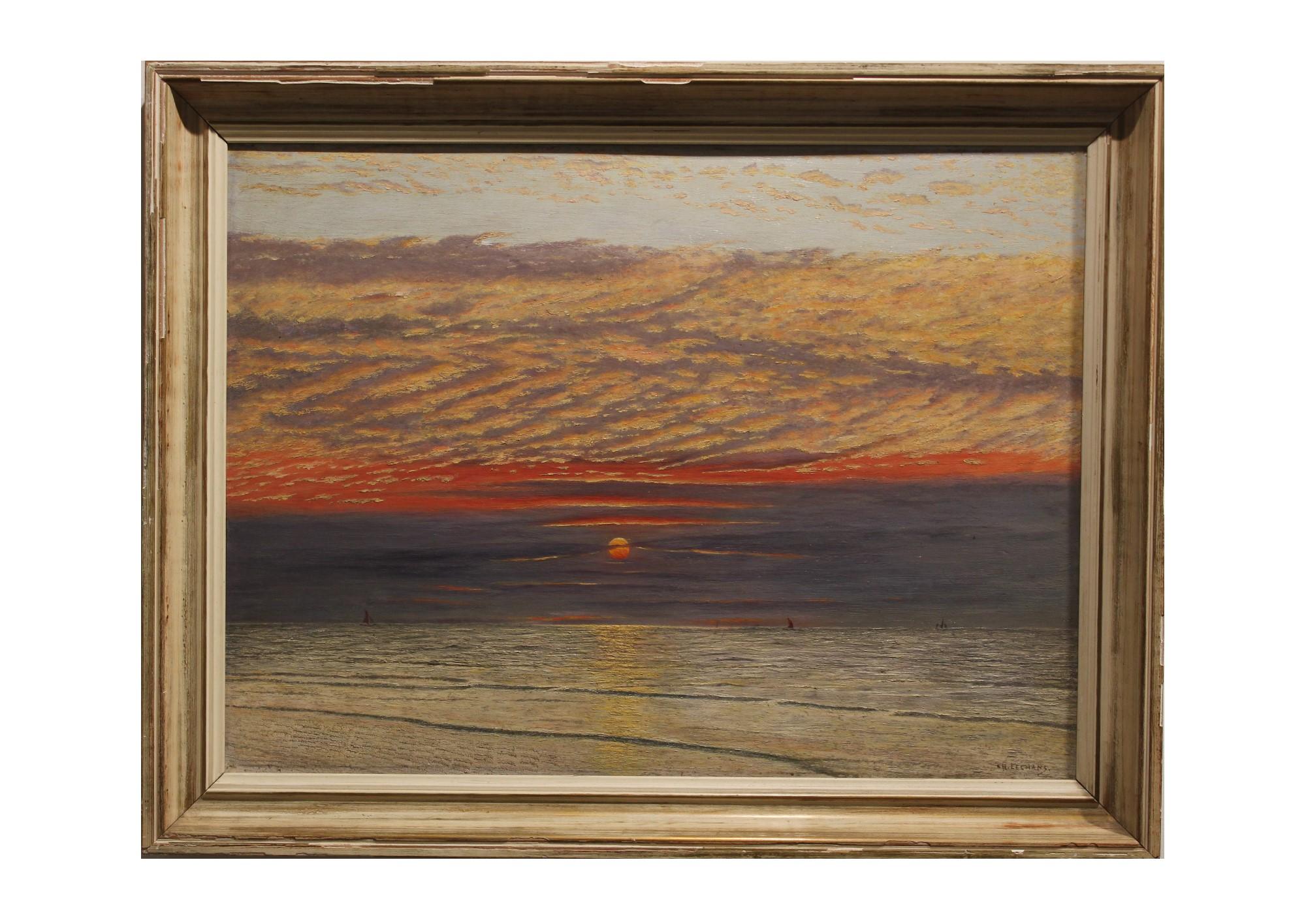 Naturalistic Setting Sun Seascape - Painting by C. H. Leemans