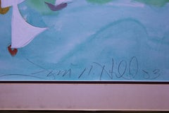 Impressionist Ocean Scene with Sail Boats.