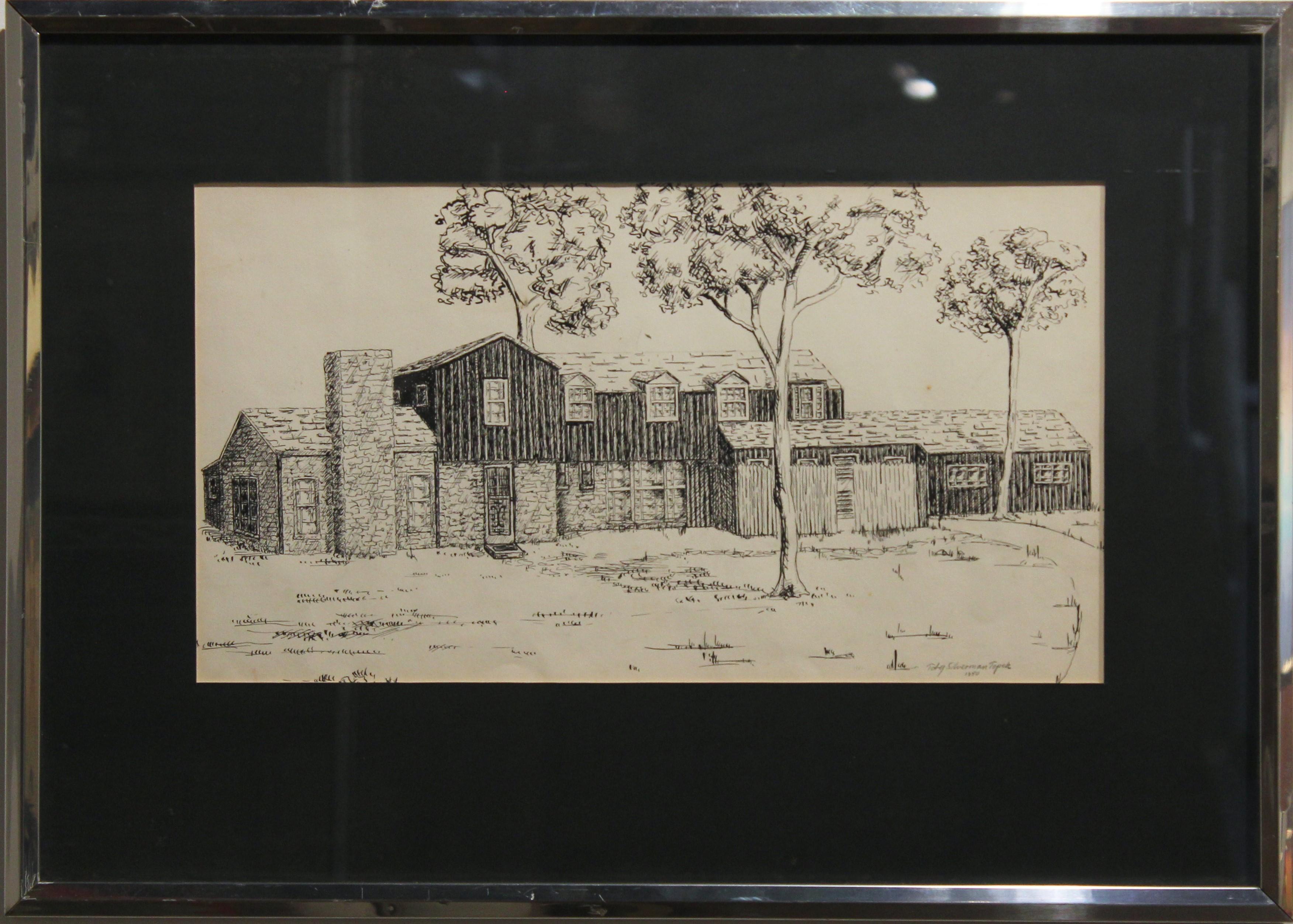 Toby Topek Landscape Art - Ink Drawing of a Farm House by Houston Artist