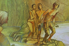 Peinture figurative abstraite « River Fun » dans une teinte verte