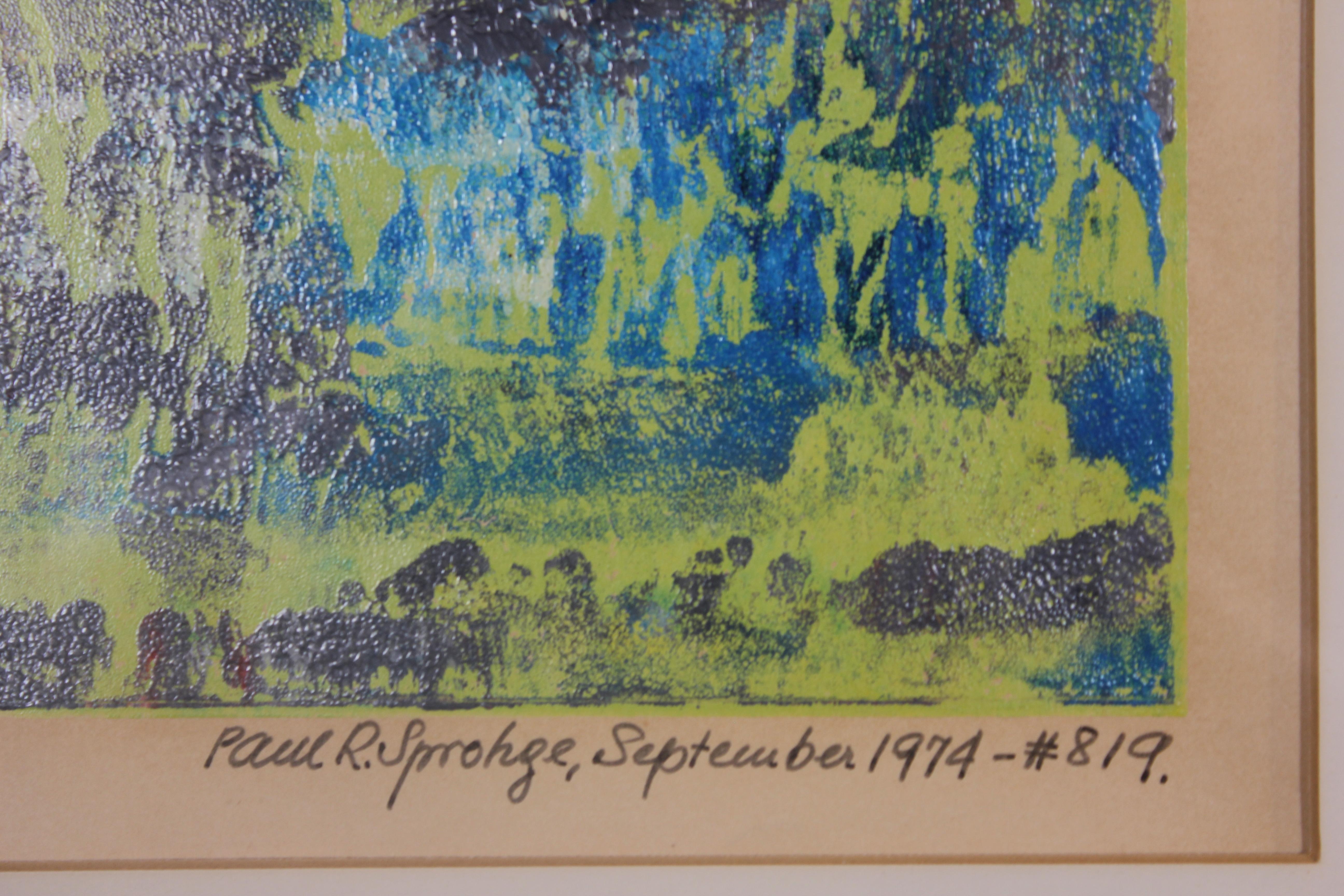 „ „Munch““ Grüne und blaue tonale Architekturlandschaft   (Beige), Landscape Print, von Paul Sprohge
