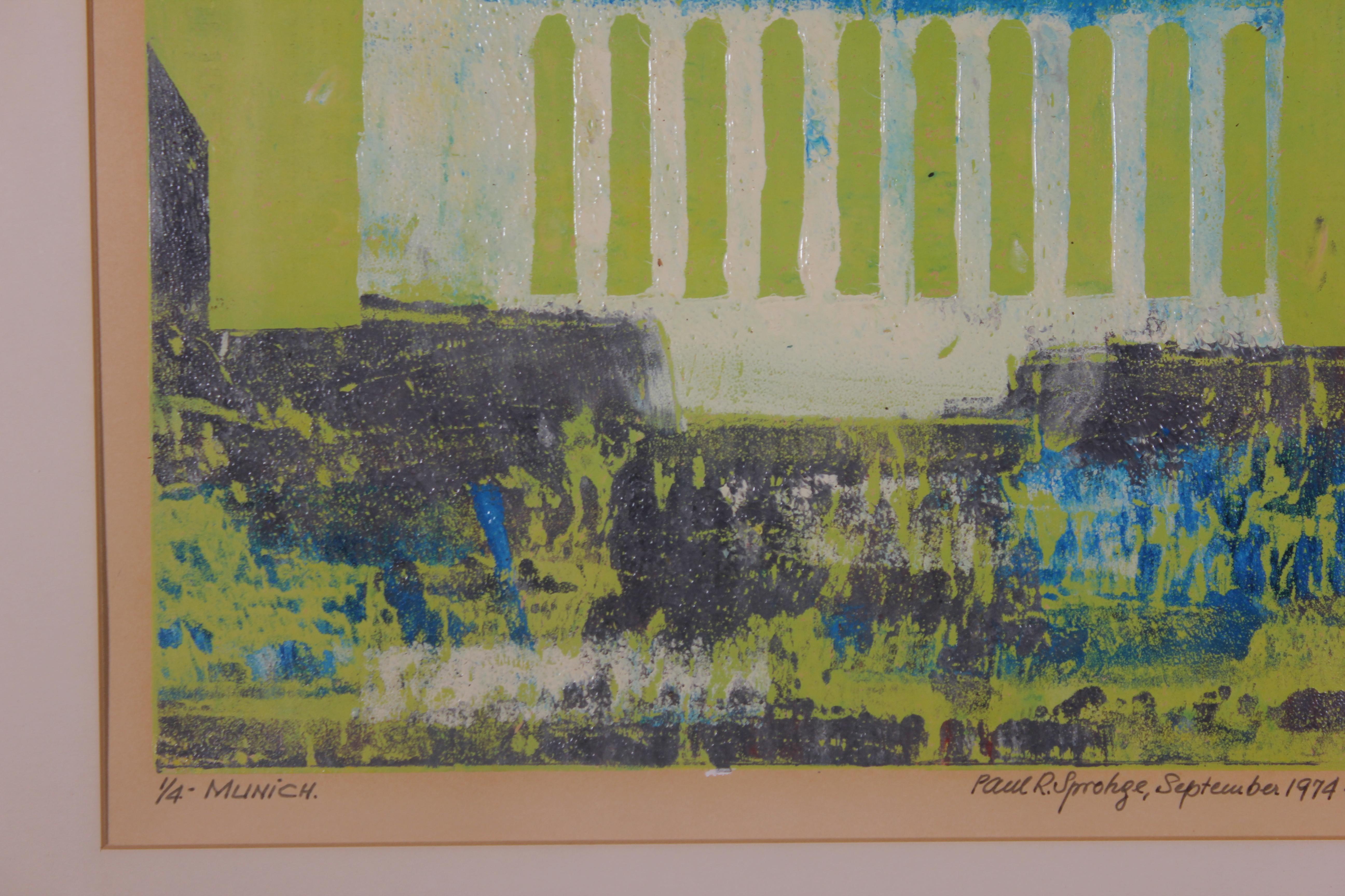 „ „Munch““ Grüne und blaue tonale Architekturlandschaft   (Impressionismus), Print, von Paul Sprohge