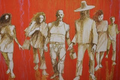 "Passeggiata sulla spiaggia" Quadro figurativo Hippy rosso