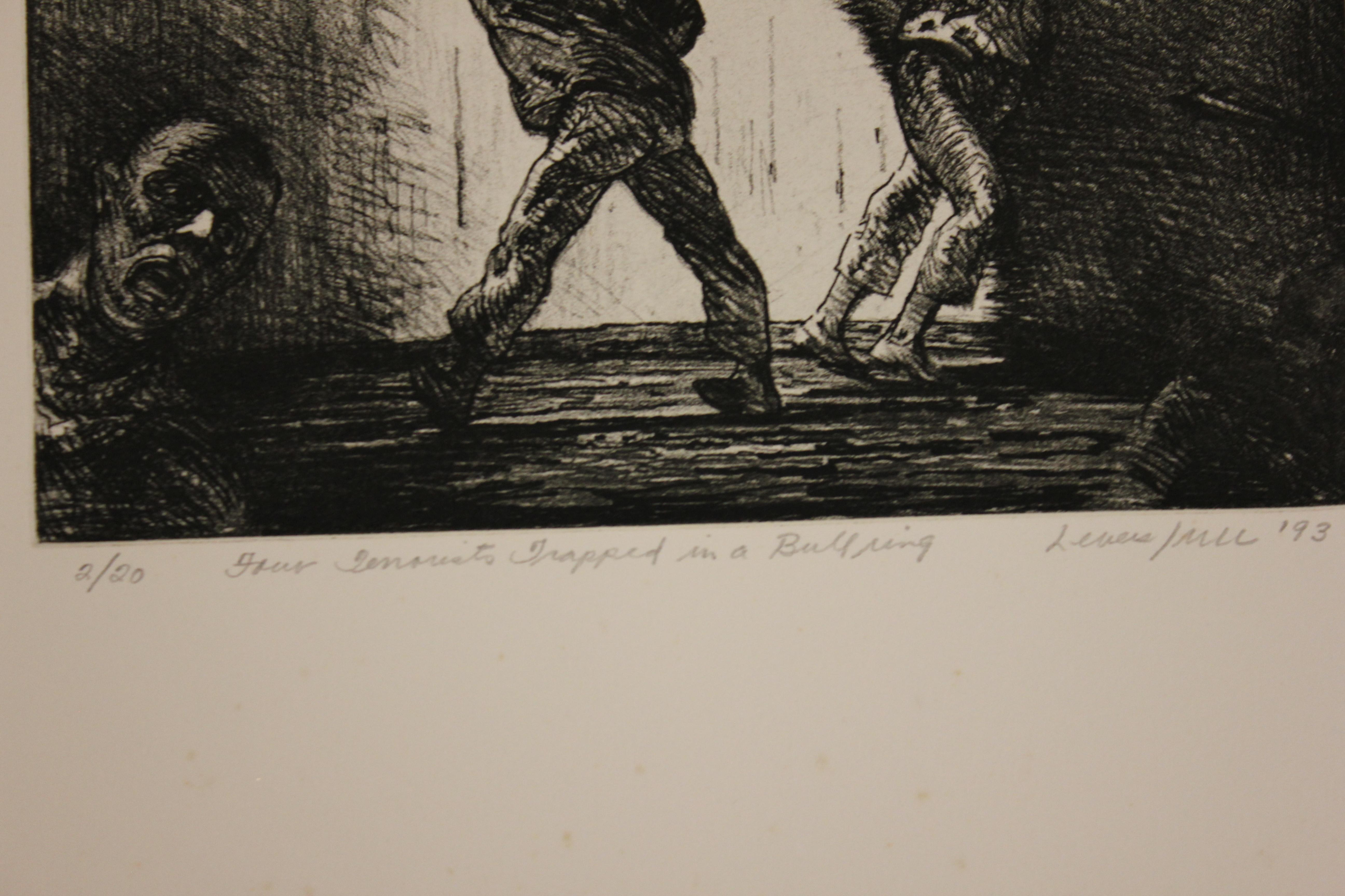 „Four Terrorist Trapped in a Bullring“, Auflage 2 von 20 Stück – Print von Robert Levers