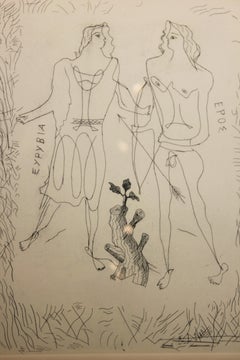 "Ero and Eurybia" Surrealist Greek Inspired Etching