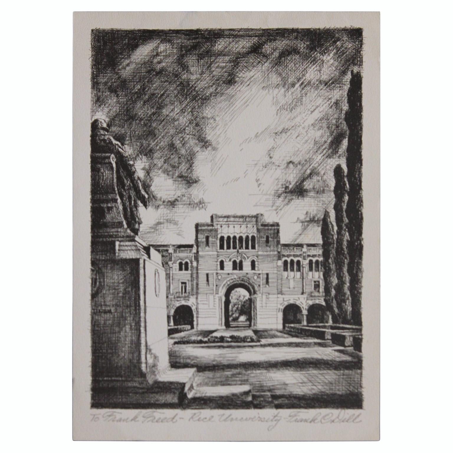 Frank C. Dill Landscape Print - "Rice University" Architectural Landscape to Frank Freed