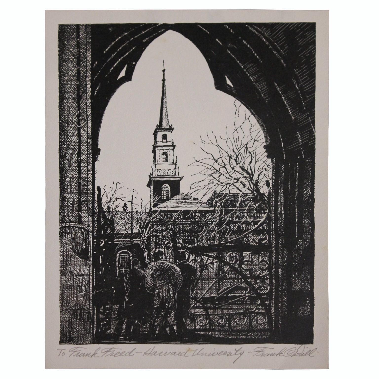 "Harvard University" Architectural Etching to Frank Freed