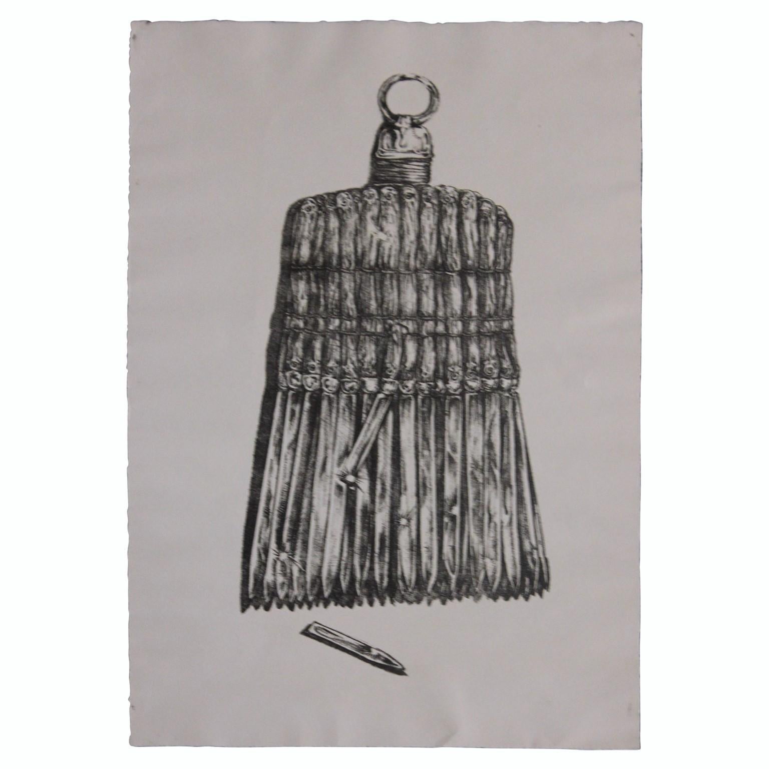 Surrealist Drawing of a Broom in the Style of Avigdor Arikha