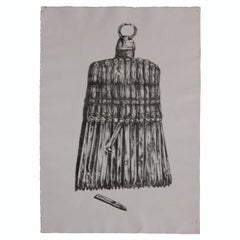 Vintage Surrealist Drawing of a Broom in the Style of Avigdor Arikha