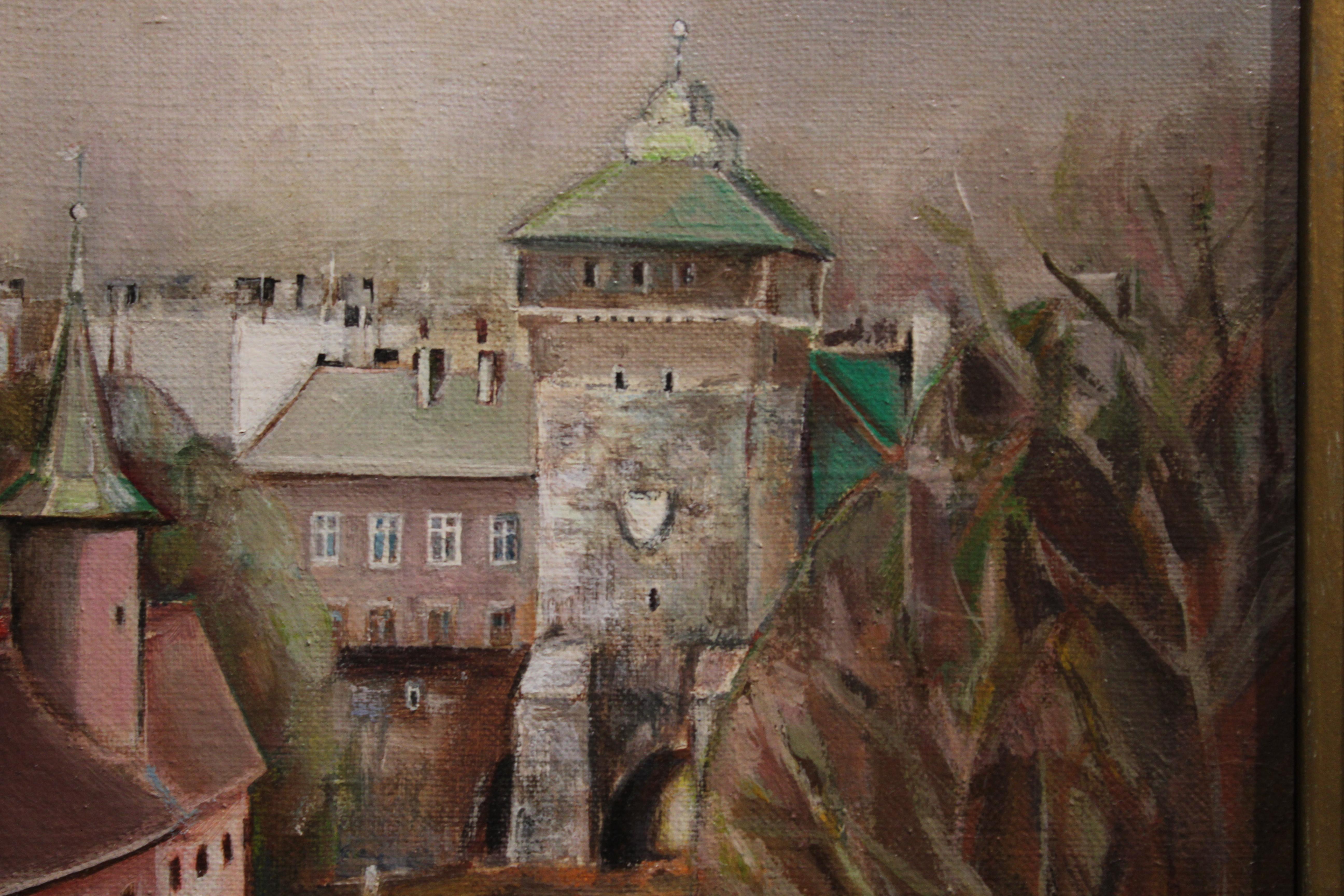 Paysage de ville naturaliste fantaisiste - Painting de Stanisława Kszetanowicz