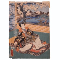 Seated Women with Cherry Tree Japanese Woodblock Print