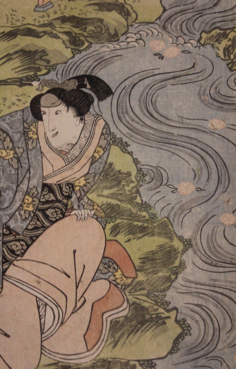 Bijin-ga Woman Kneeling by River Japanese Print For Sale 4