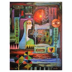 Abstract Surrealist Painting with a Female Figure