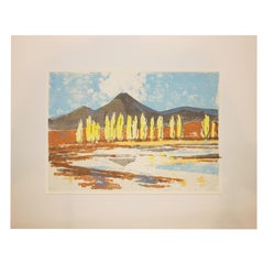 Abstract Southwestern Landscape with Aspens Serigraph