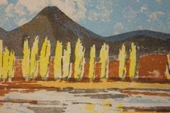 Abstract Southwestern Landscape with Aspens Serigraph