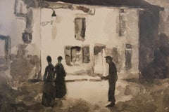 Escena callejera con mujeres y un mendigo