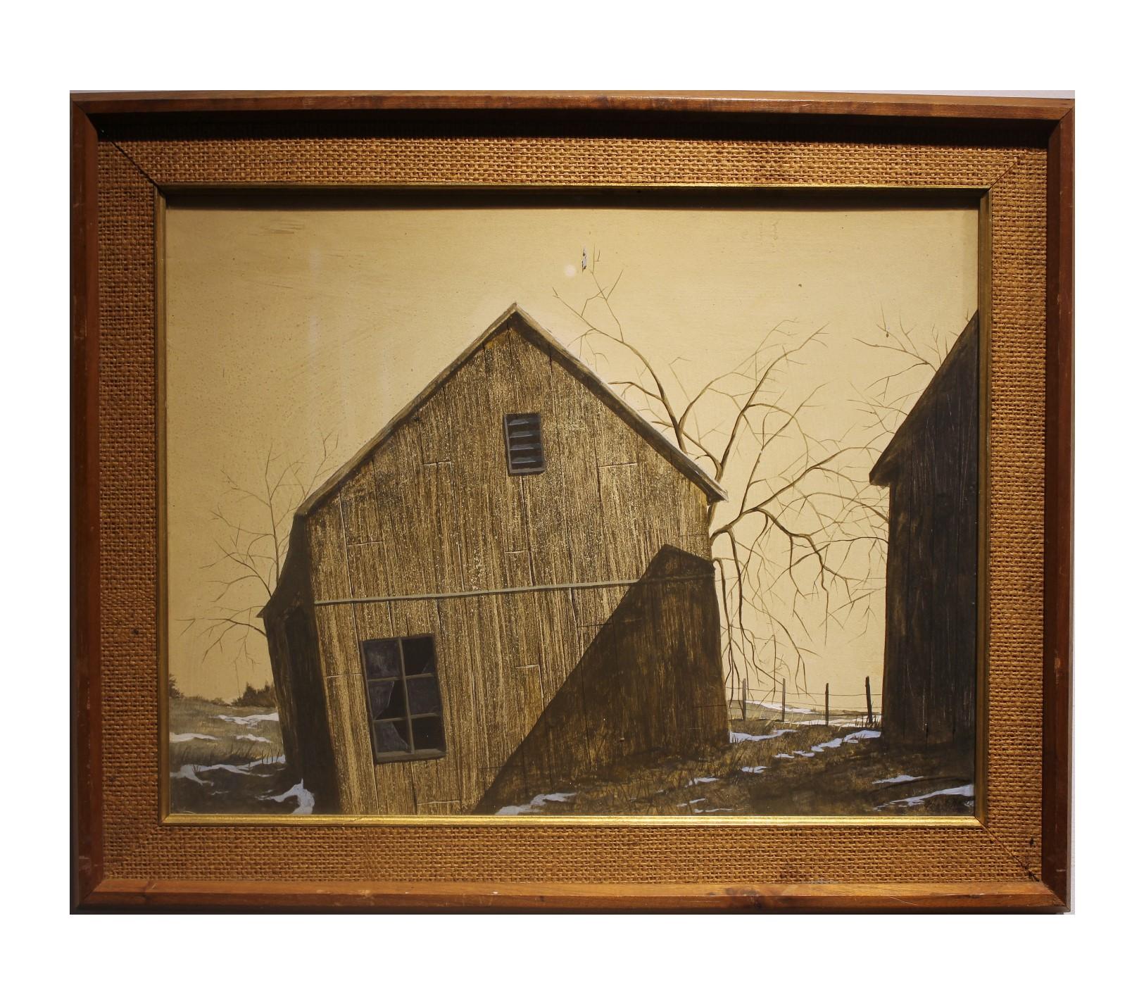 John W. Wade Landscape Art - Winter Farm Landscape with a Barn
