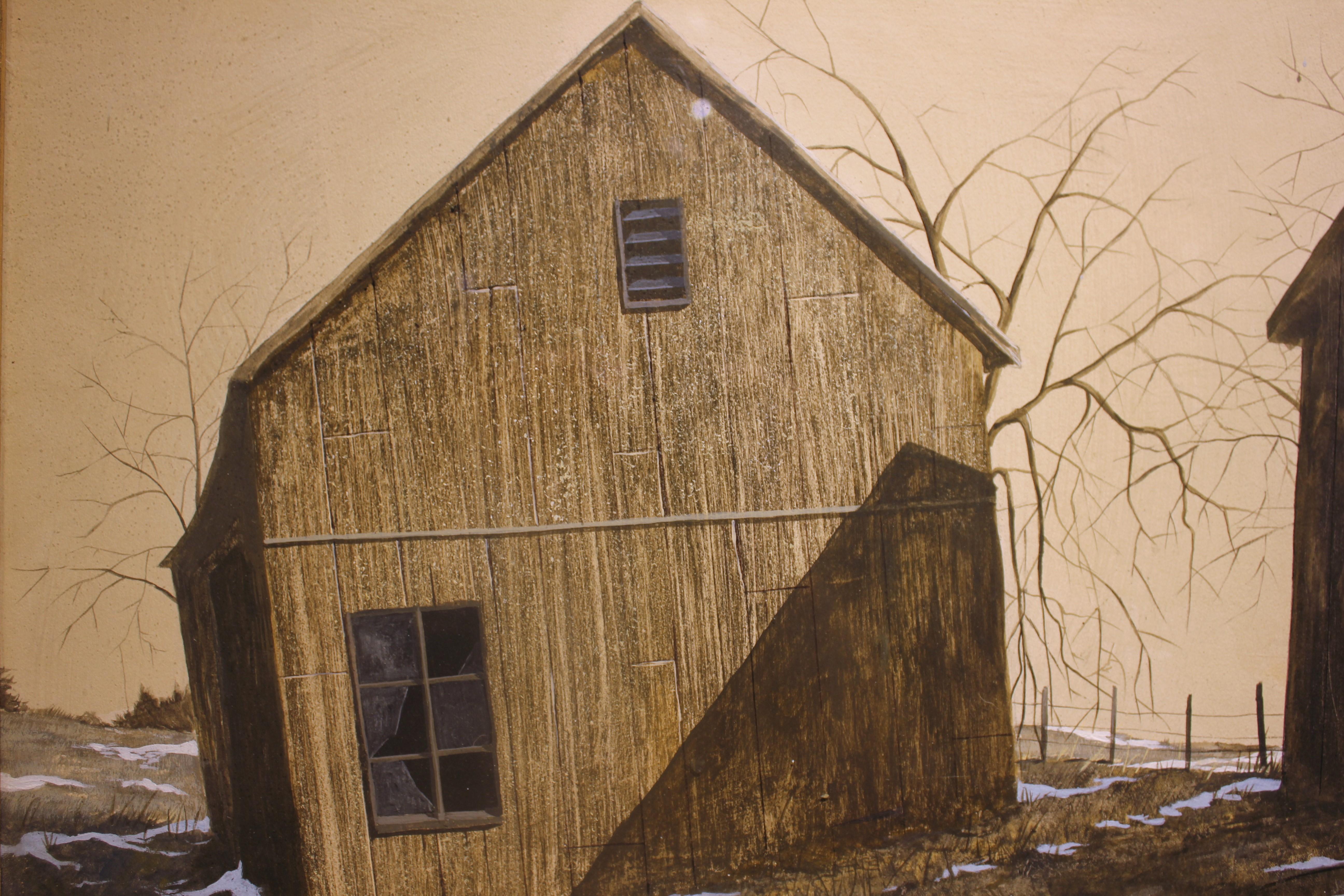 Winter Farm Landscape with a Barn - Art by John W. Wade