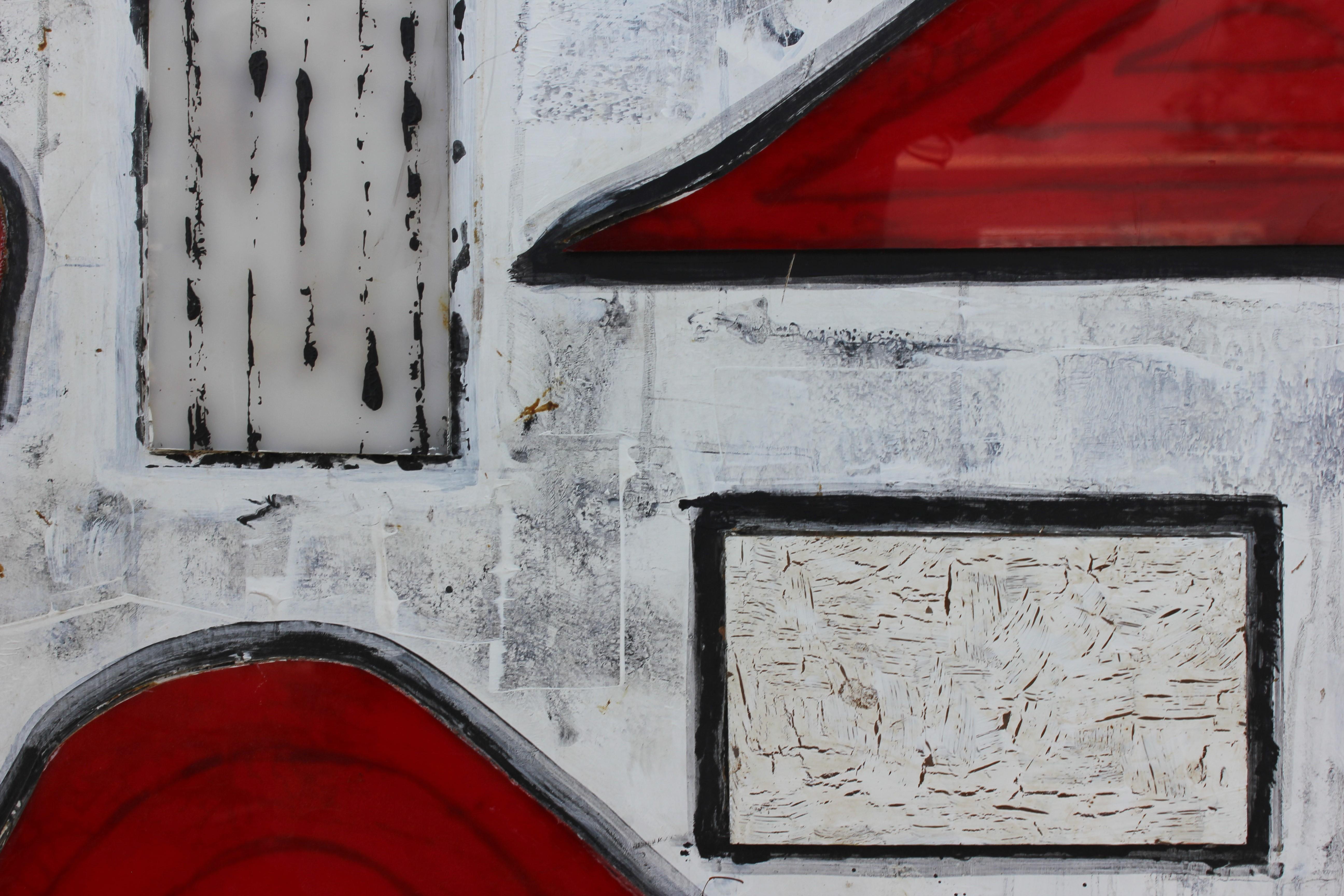 White and red assemblage work with organic and geometric shapes. The work is made from paint and plastic like material wither plexiglass or lucite. The work is framed in a black frame. It is signed by the artist.

Artist Biography: 
A painter of