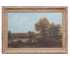 Antique Naturalistic Landscape with Figures on a Boat