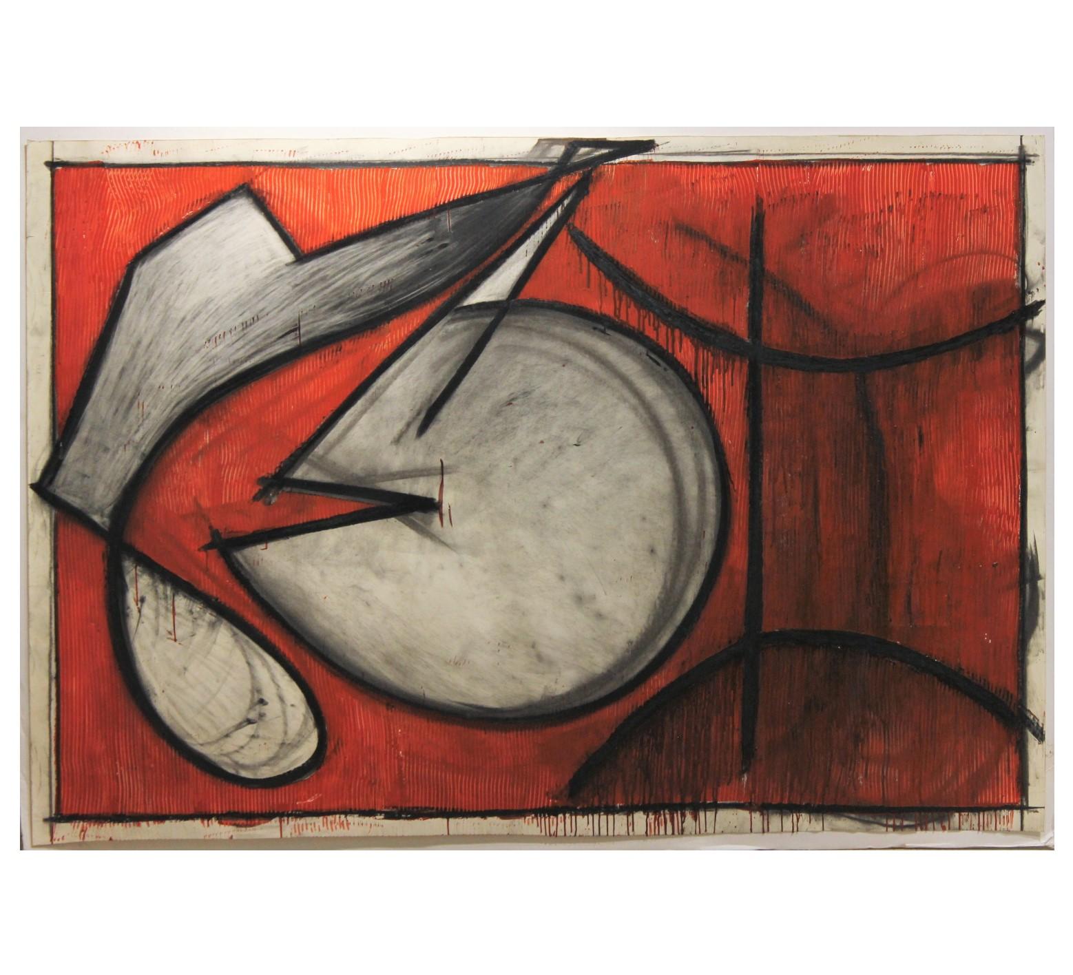 "Senza titolo # 84" Grande astratto geometrico dai toni rossi - Mixed Media Art di Sara Stites