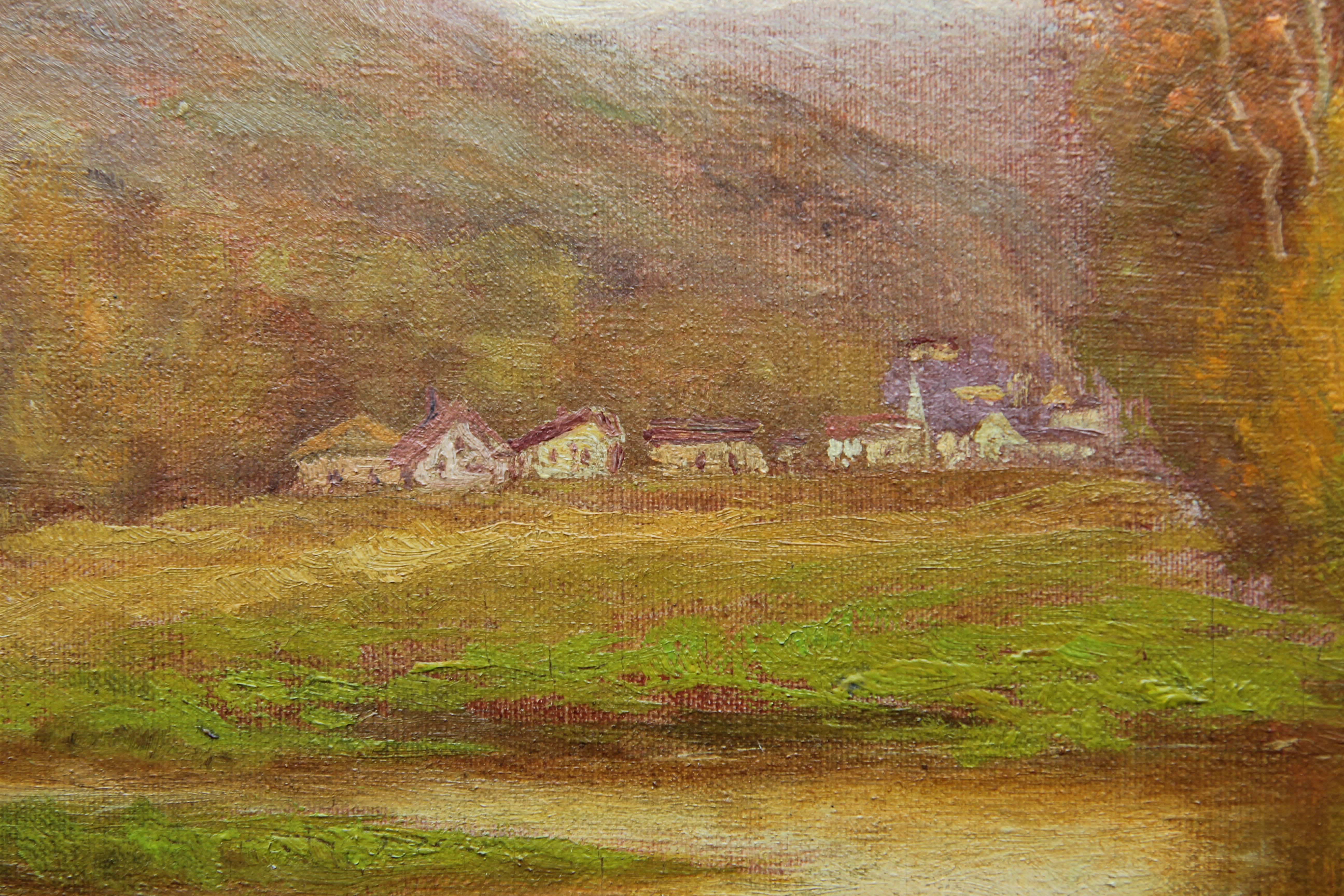 Pastoral Landscape of a Small Town with Hills and a Lake 1