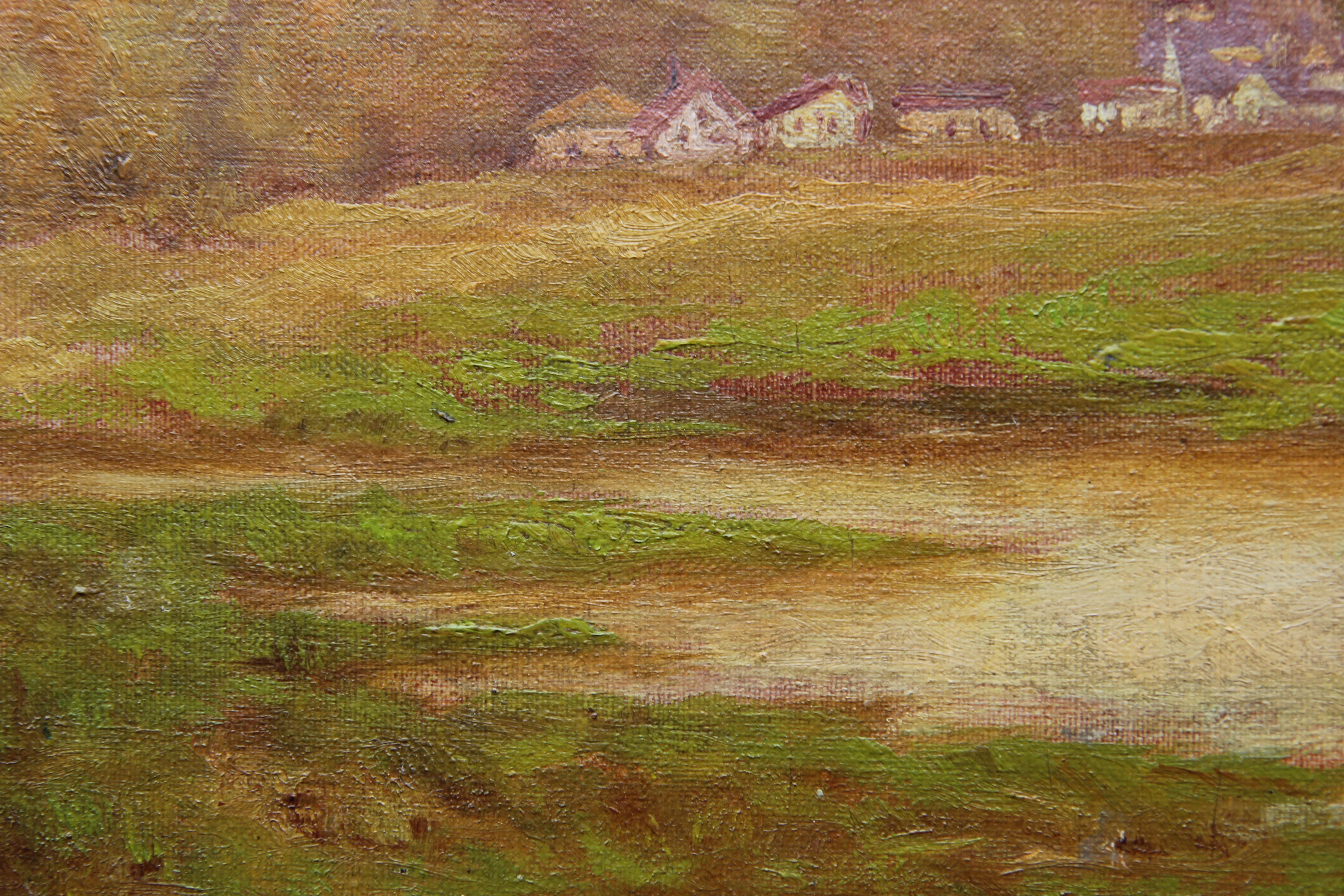 Pastoral Landscape of a Small Town with Hills and a Lake 3