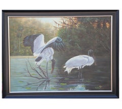 Naturalistic Lake Landscape with Cranes
