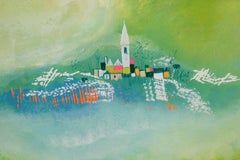 Colorful Impressionist Small Town Mountain Landscape