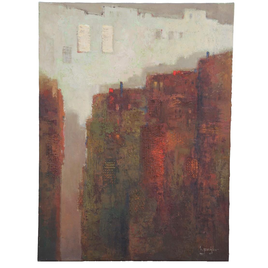 S. Jangho Landscape Painting - Earth Tonal Textured Architectural Abstract