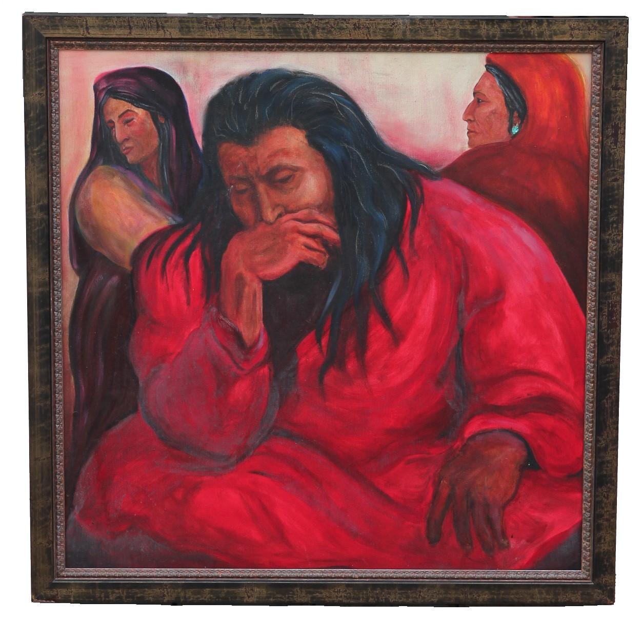 Jeffrey Daniels Portrait Painting - Naturalistic Portrait of a Native American Man and Women