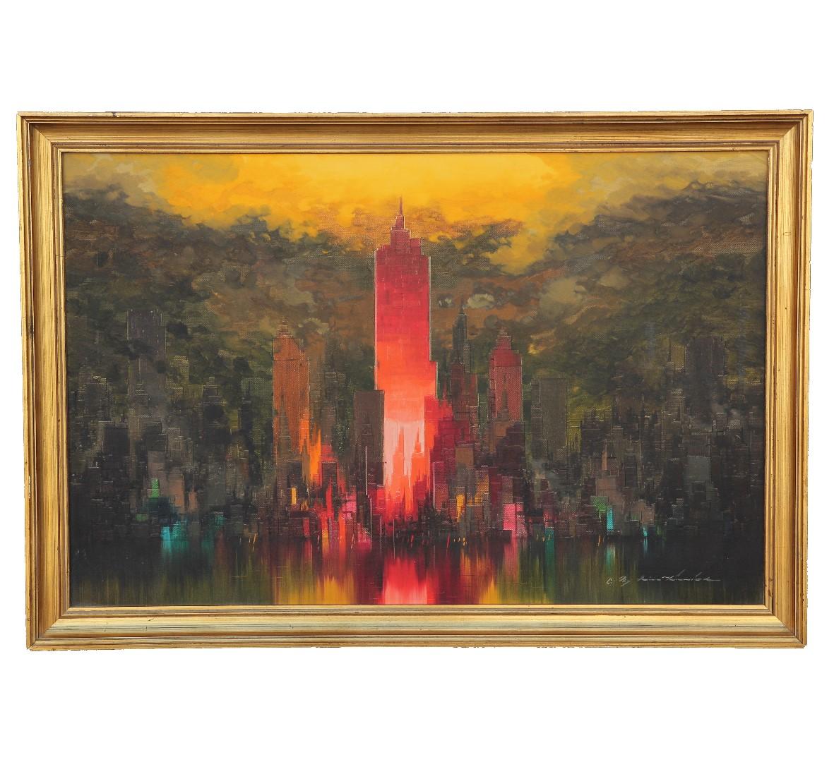 Deep Tonal Cubist Impressionist Cityscape - Painting by Heinz Ludwig Munnich 