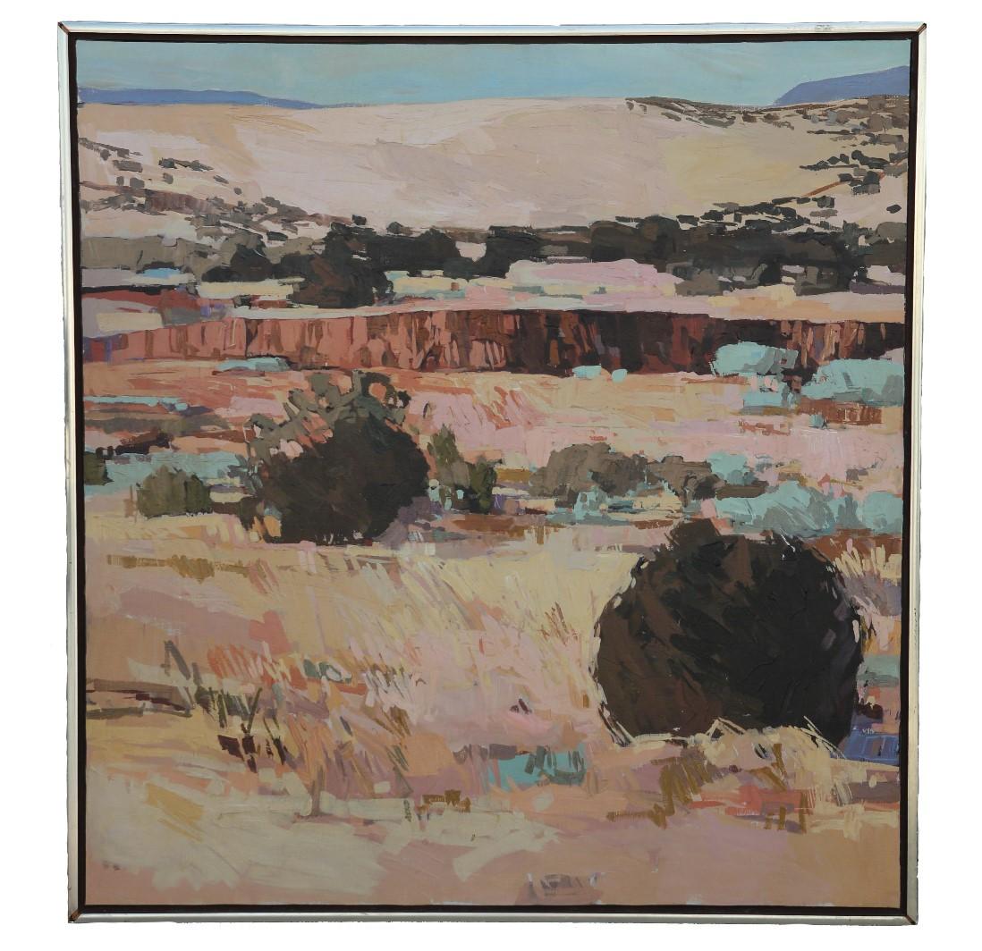 Douglas Atwill Abstract Painting - "Galisteo Junipers II" Impressionist Desert Landscape
