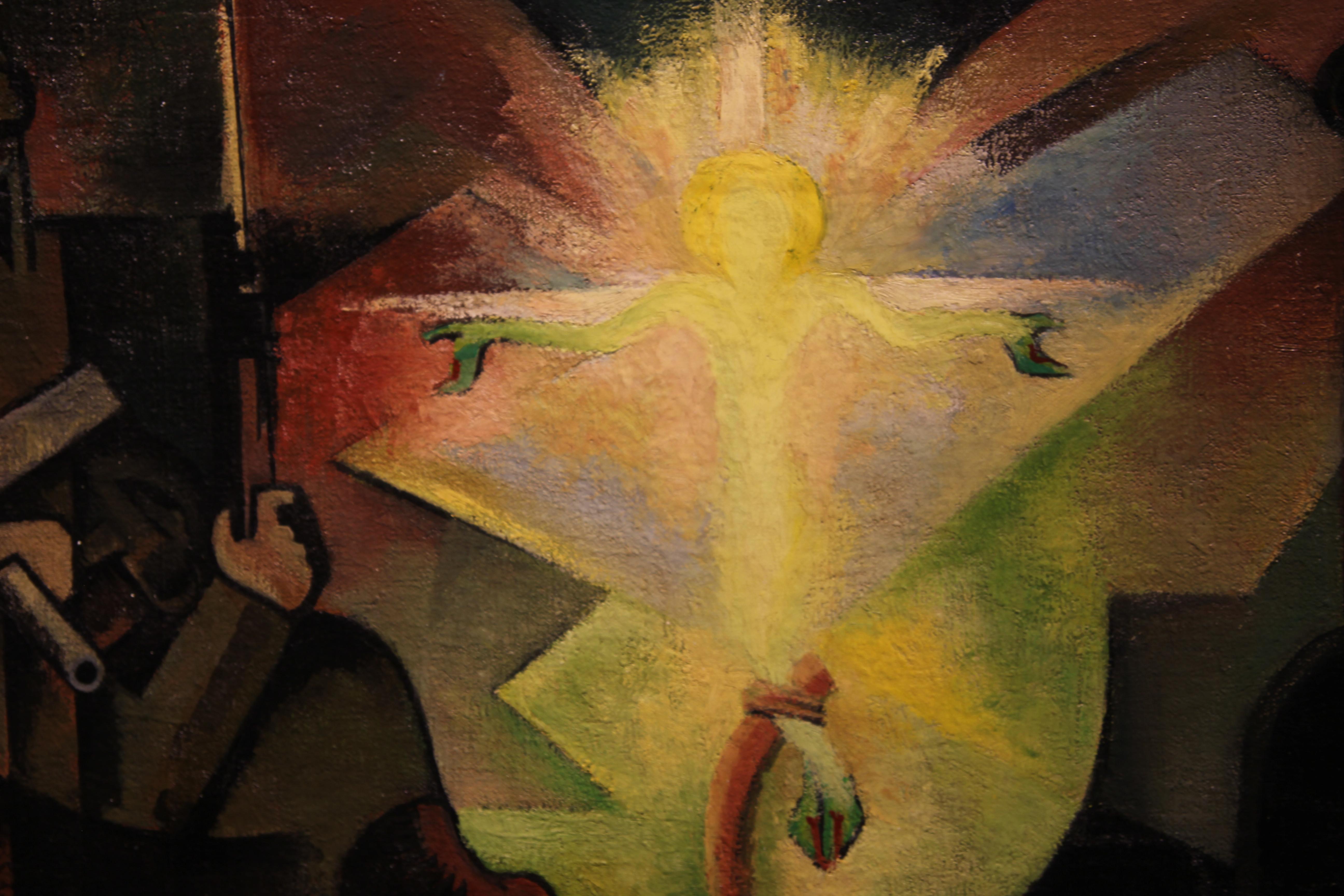 Kubistische Kreuzigungsszene mit leuchtendem Gelb – Painting von Marcel Boulin