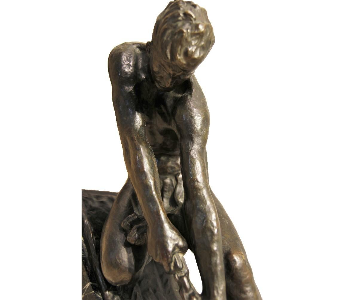 Figurative Male Bronze Tugging on a Chain (Art déco), Sculpture, von Alexandre Kéléty