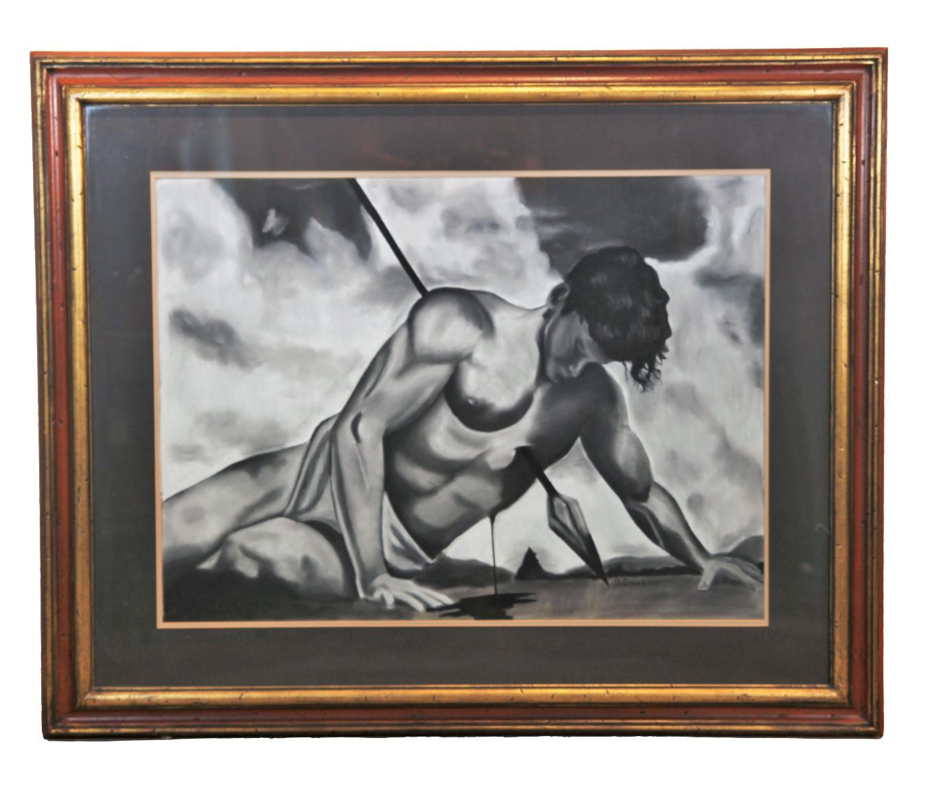 Figurative Painting de M. Decker - Figura naturalista de Adonis con lanza