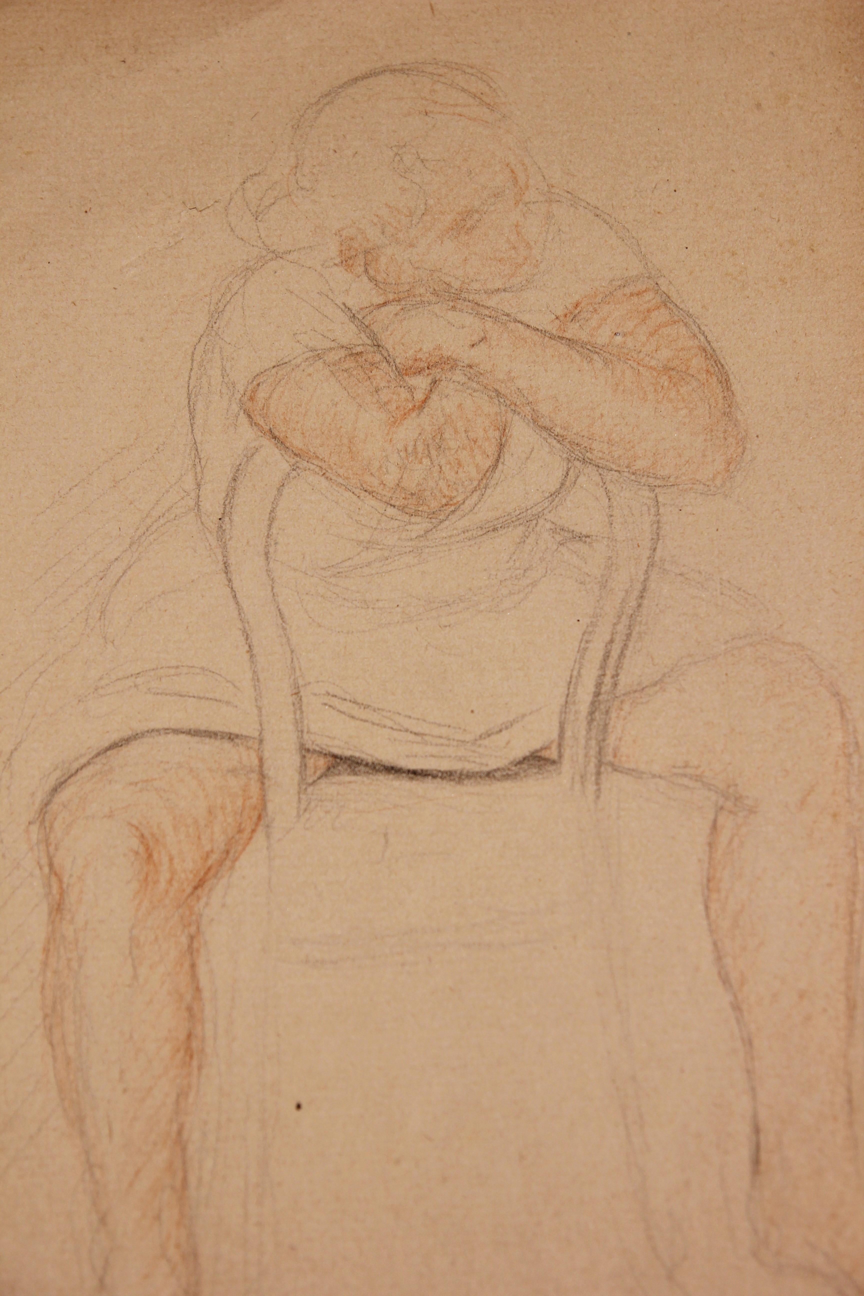 Study of a seated woman in a chair that is facing backward. The drawing is stamped by the artist. The paper is not framed.

Many others are available. Please inquire to buy the entire collection.

Artist Biography: Emile Lejeune was a painter form