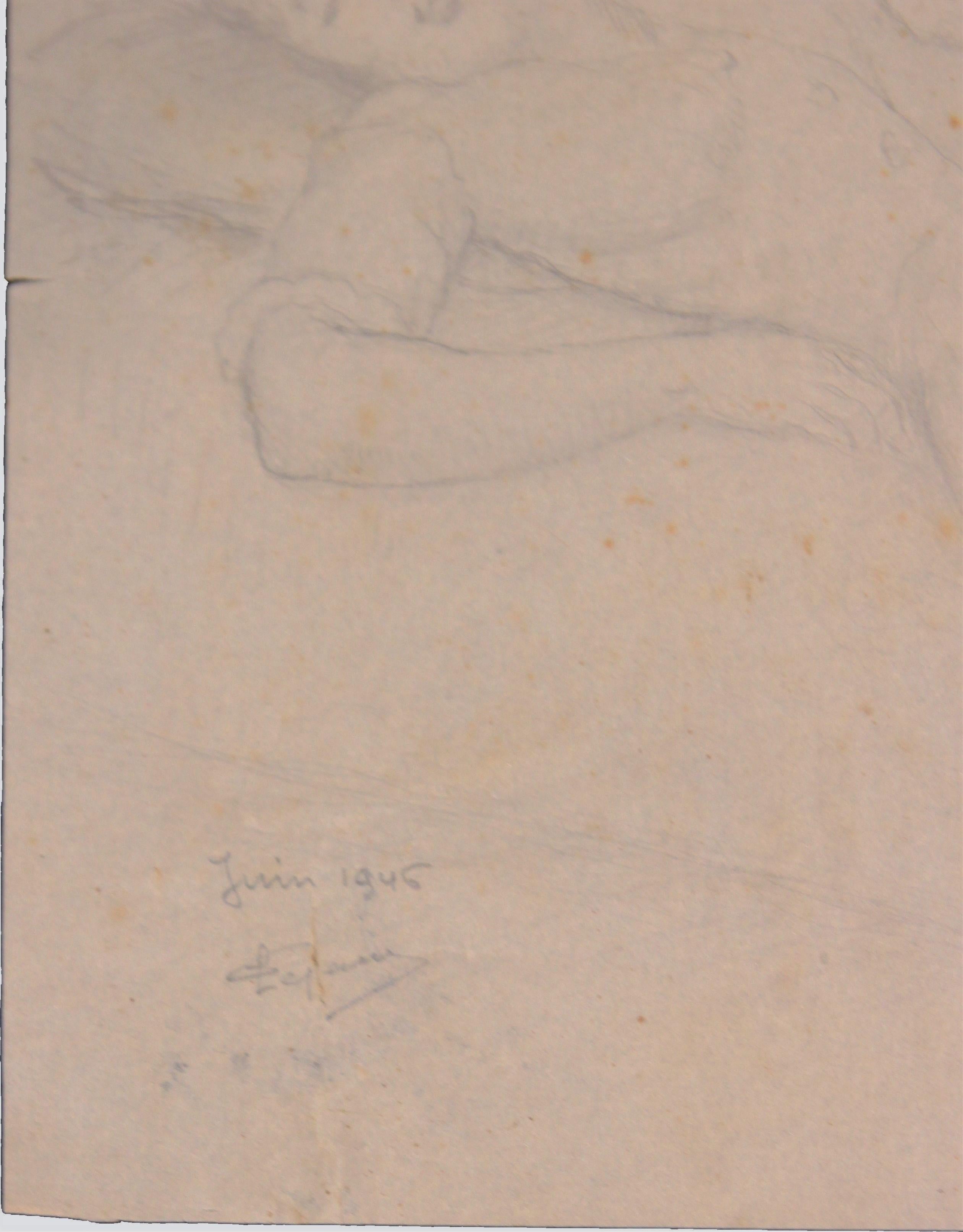 Pencil Study of a Reclining Woman - Naturalistic Art by Emile Lejeune